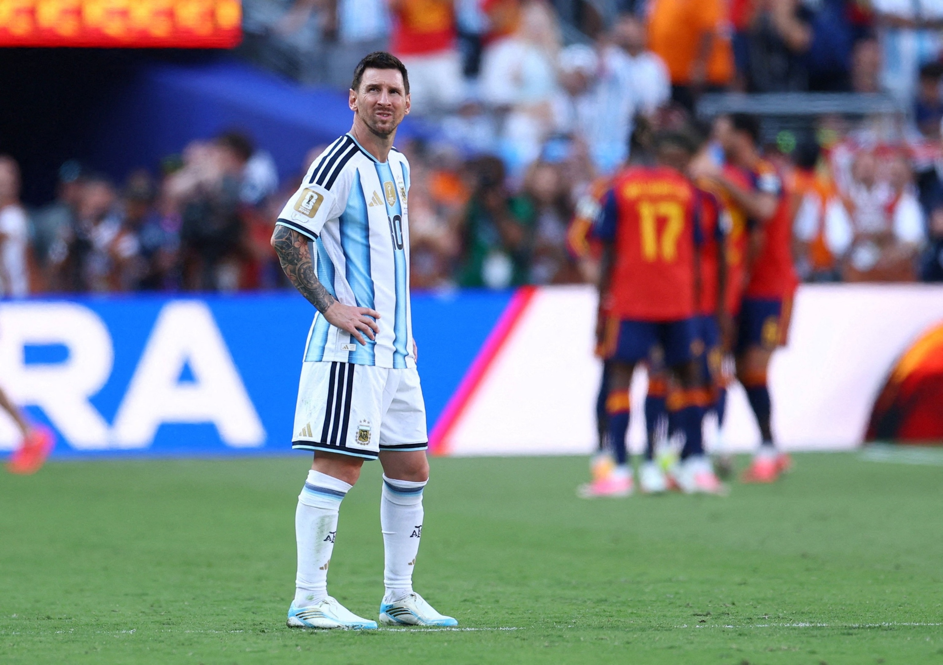 Ferran Torres of Spain celebrates scoring his team's first goal against Argentina during the FIFA World Cup 2026 final match, July 19, 2026, in East Rutherford, New Jersey.David Ramos/Getty Images