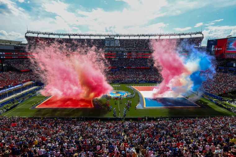 On-field celebrations during the quarterfinal match between France and Morocco at Gillette Stadium.Ira L. Black / FIFA via Getty Images