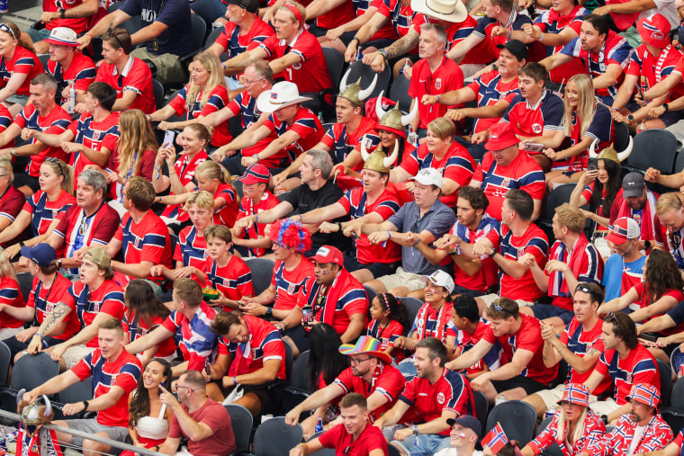 Norway fans row in the stands during the first half of the match against Ivory Coast in Arlington, Texas.Juan Figueroa / The Dallas Morning News via Getty Images