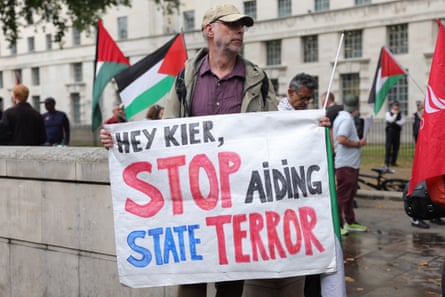 Keir Starmer batted away questions about Israeli war crimes in Gaza by pointing to glacial international proceedings.Photograph: Toby Shepheard/AFP/Getty