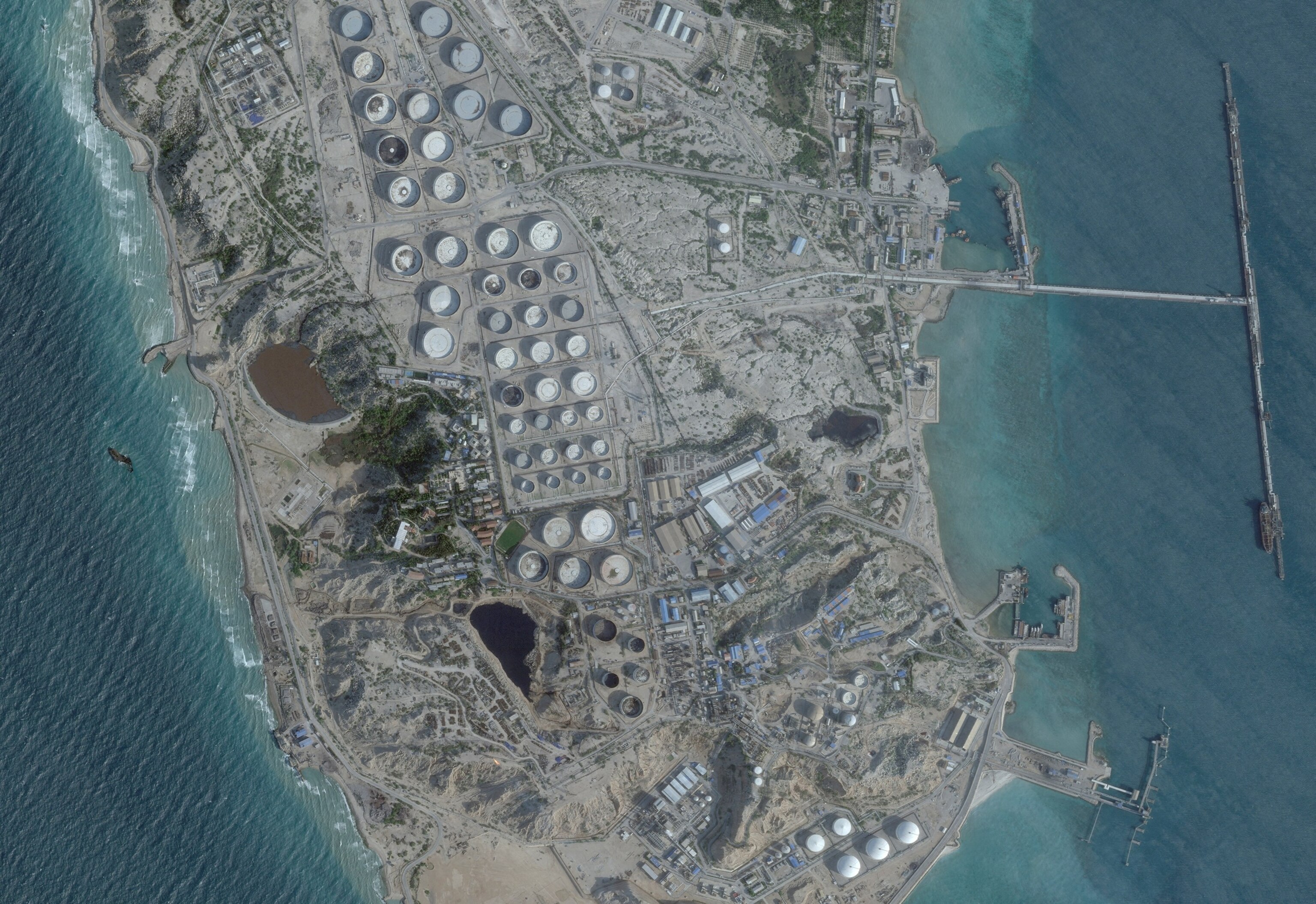 This satellite image shows an oil terminal on Kharg Island, Iran, on February 25, 2026.2026 Planet Labs Pbc/via Reuters