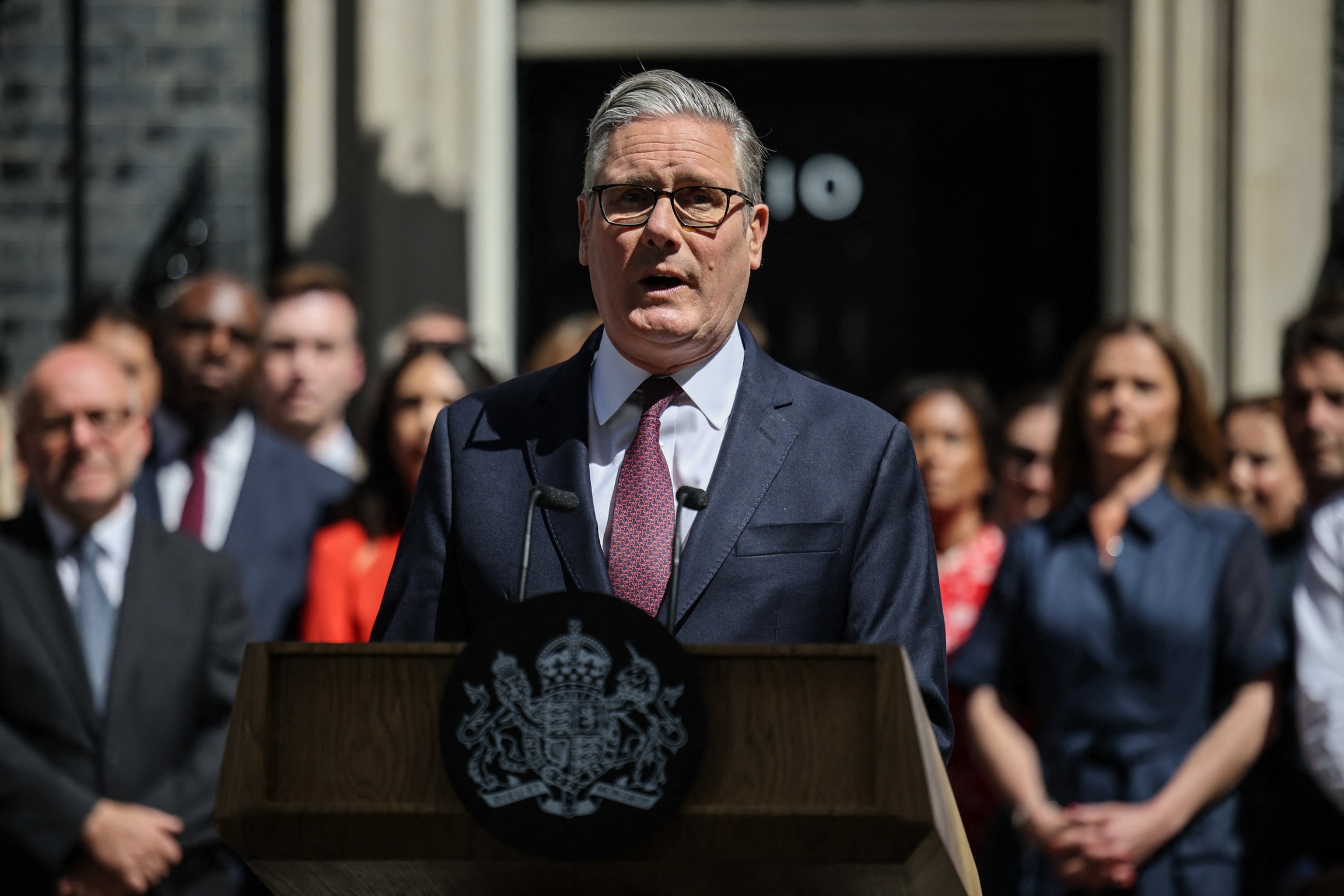 Britain's outgoing Prime Minister Keir Starmer makes a statement in front of 10 Downing Street in central London on July 20, 2026.Henry Nicholls/AFP via Getty Images