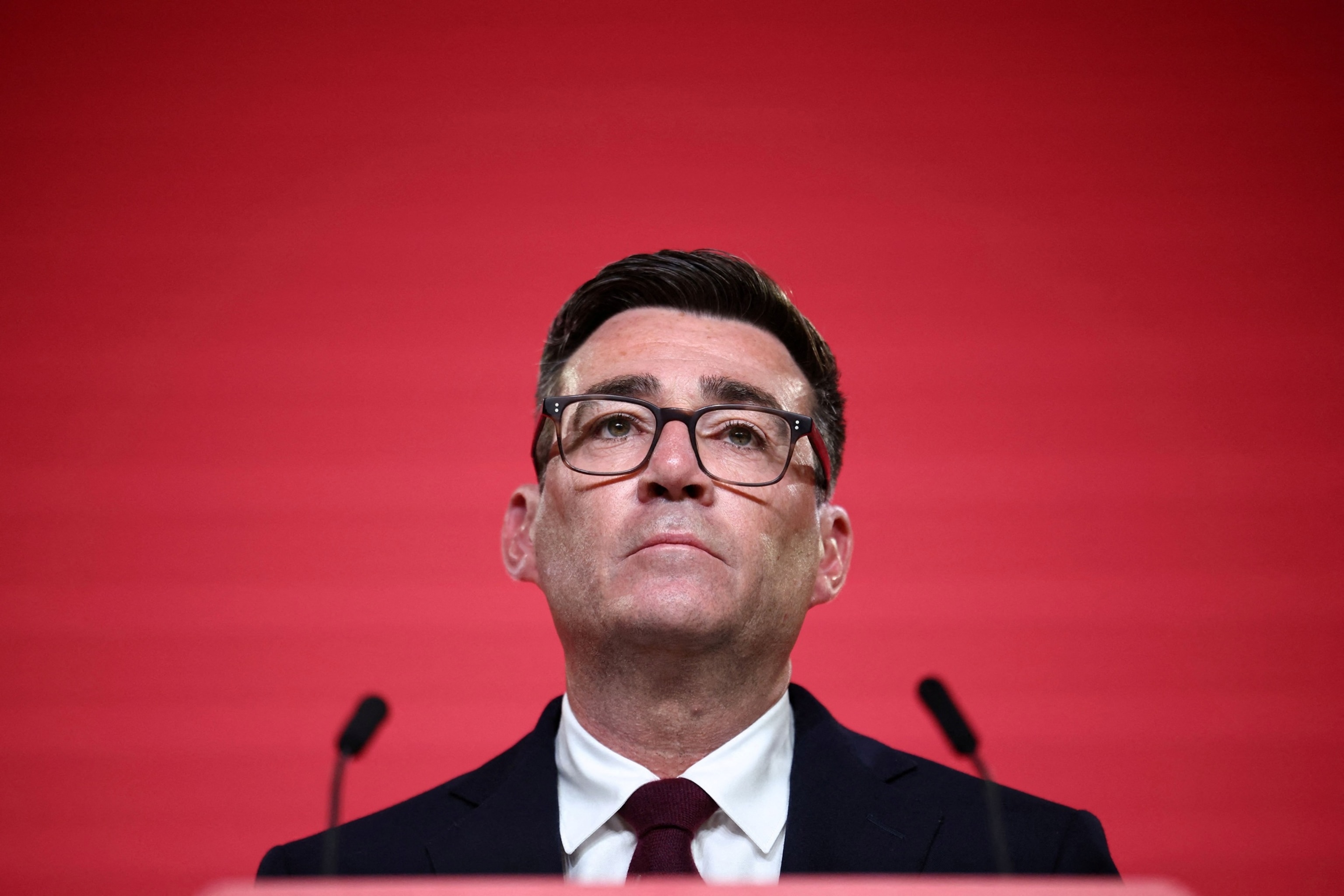 Britain's new Prime Minister Andy Burnham gives his first speech in front of 10 Downing Street in central London on July 20, 2026.Oli Scarff/AFP via Getty Images