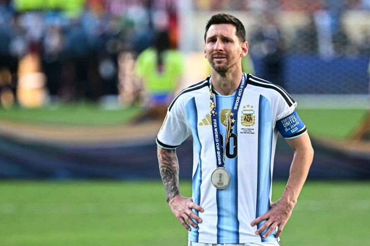 Lionel Messi after the 2026 World Cup football tournament final match between Spain and Argentina in East Rutherford, NJ on July 19, 2026.Paul Ellis / AFP via Getty Images