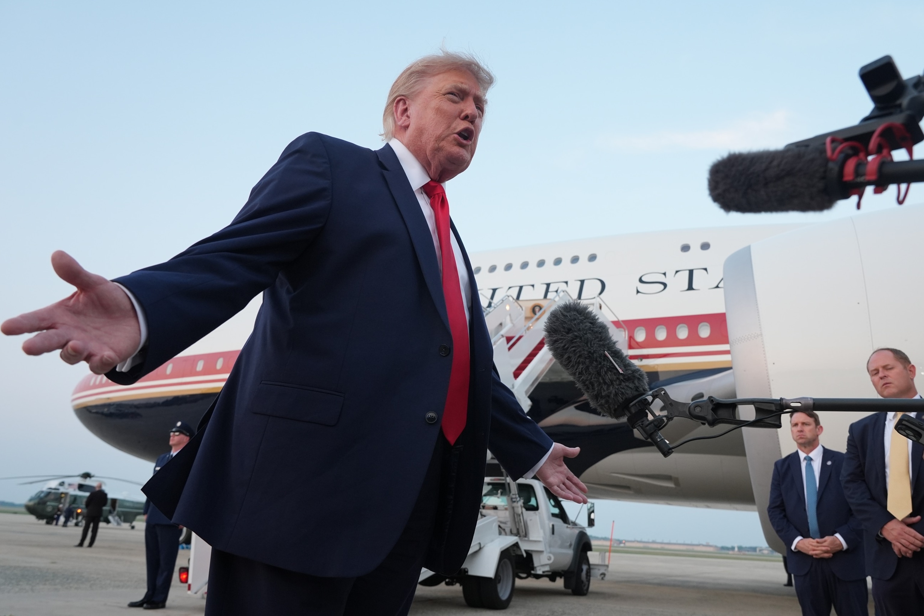 President Donald Trump speaks to reporters as he exits Air Force One at Joint Base Andrews, Md., after attending the World Cup final soccer match, Sunday, July 19, 2026.Jacquelyn Martin/AP Photo