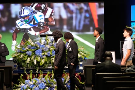 People line up for a viewing during a memorial service for Nolan Xavier Wells on Monday.Photograph: Gerald Herbert/AP