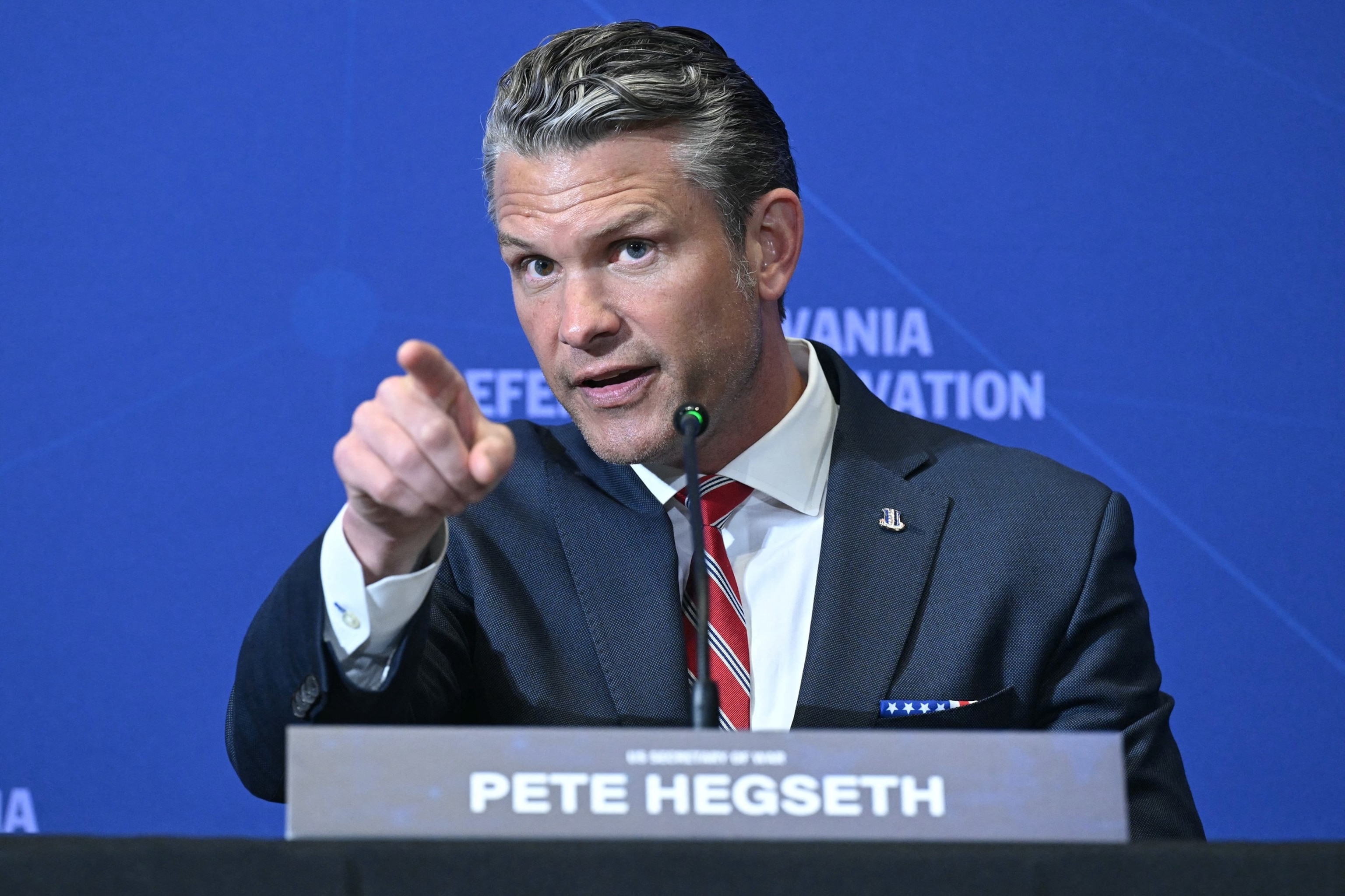 Defense Secretary Pete Hegseth speaks at the Pennsylvania Defense and Innovation Summit at the US Army War College in Carlisle, Pennsylvania, July 15, 2026.Saul Loeb/AFP via Getty Images