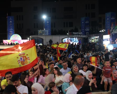 Palestinians defied the risk of Israeli attacks to cheer on Spain.Photograph: Issam Rimawi/Anadolu/Getty Images