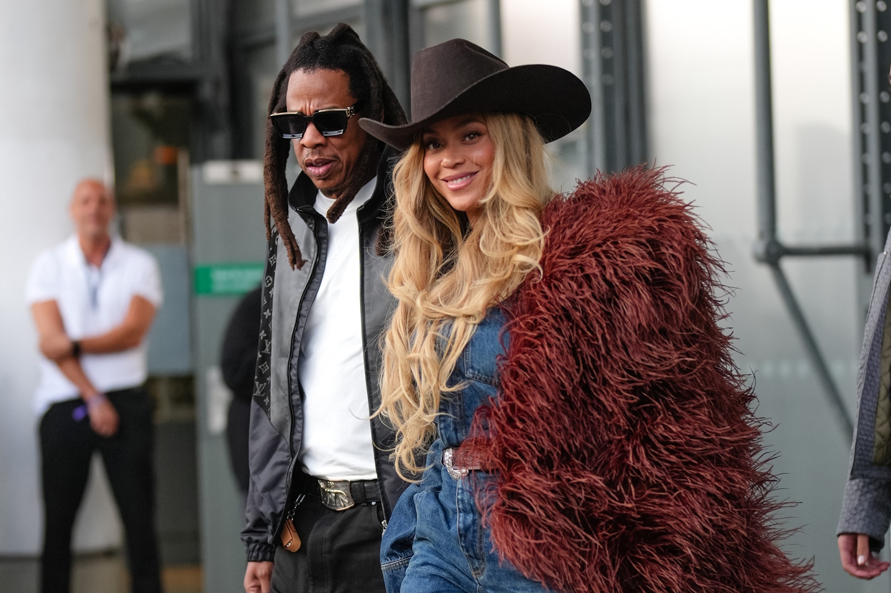 Jay-Z and Beyonce arrive during the Louis Vuitton Menswear Spring/Summer 2026 show as part of Paris Fashion Week on June 24, 2025 in Paris, France.Edward Berthelot/Getty Images
