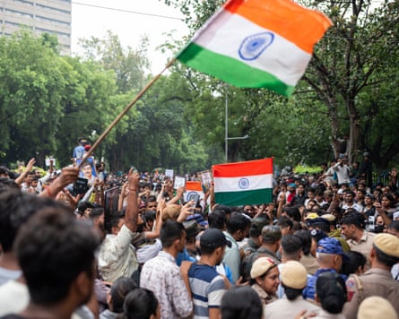 The protest site near Jantar Mantar in New Delhi on Sunday.Photograph: Jai Thakur/Zuma Press Wire/Shutterstock