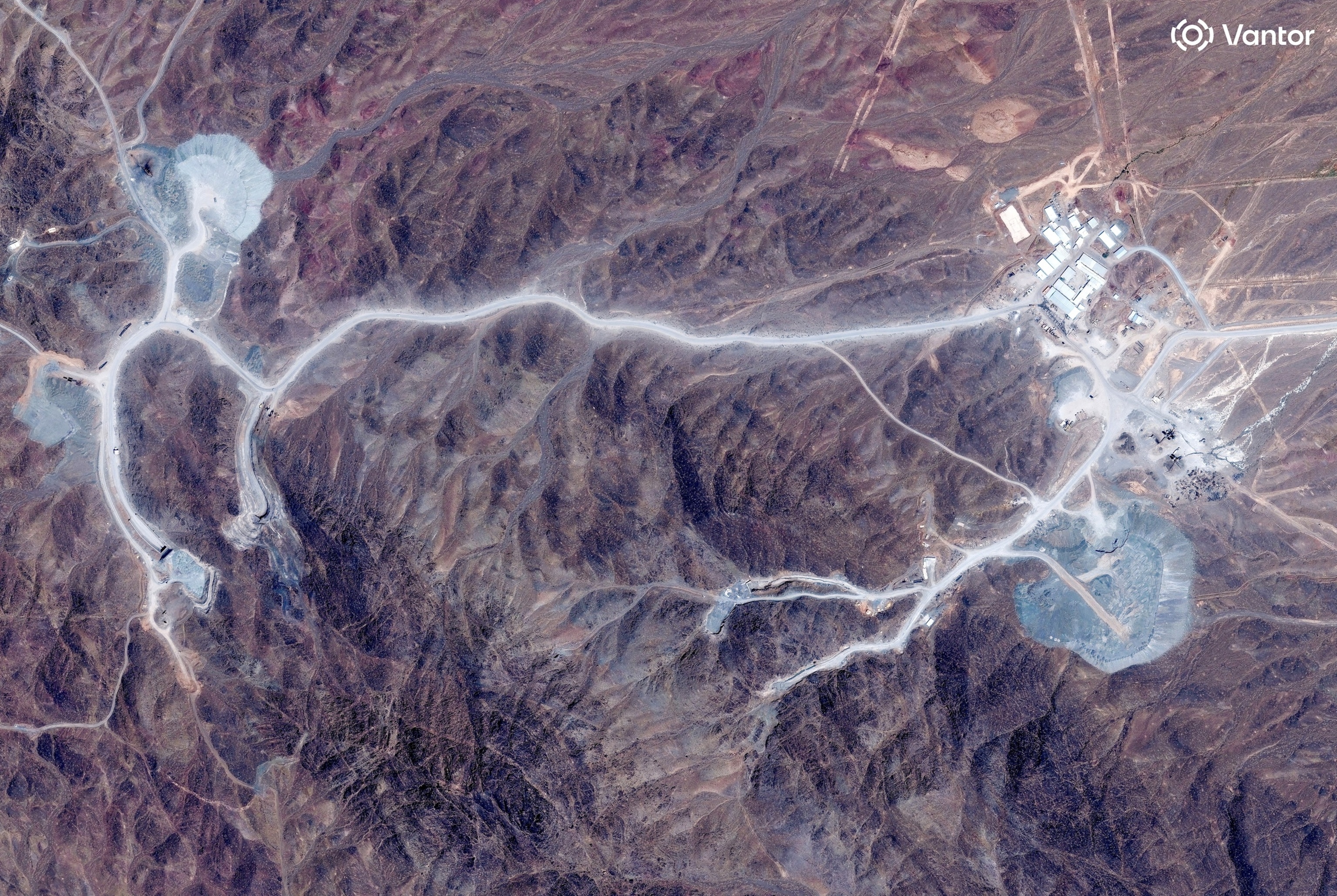 A satellite view shows tunnel entrances at Pickaxe Mountain, of the Natanz nuclear facility, near Natanz, Iran, June 30, 2026.Vantor via Reuters