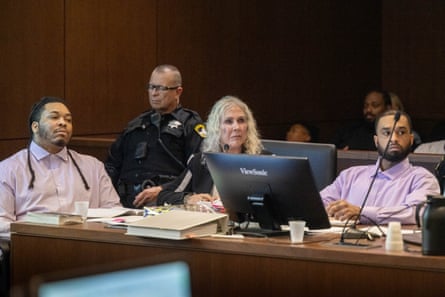 Defense attorney Linda Parisi listens as Reid Kingsbury argues on behalf of defendants Dandrae Martin and Mtula Payton.Photograph: Paul Kitagaki Jr/Zuma/Shutterstock