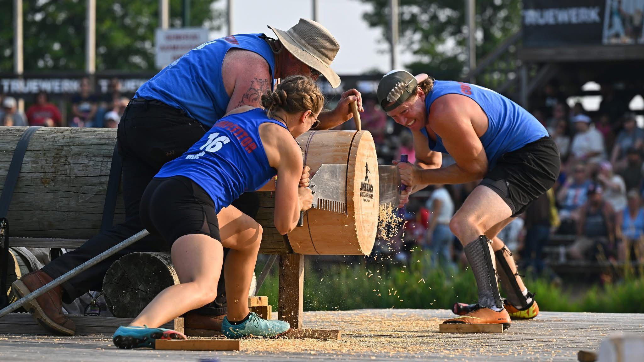 Image caption,Ingbretson competed in seven disciplines at the world championships, including the Jill and Jill sawing competition