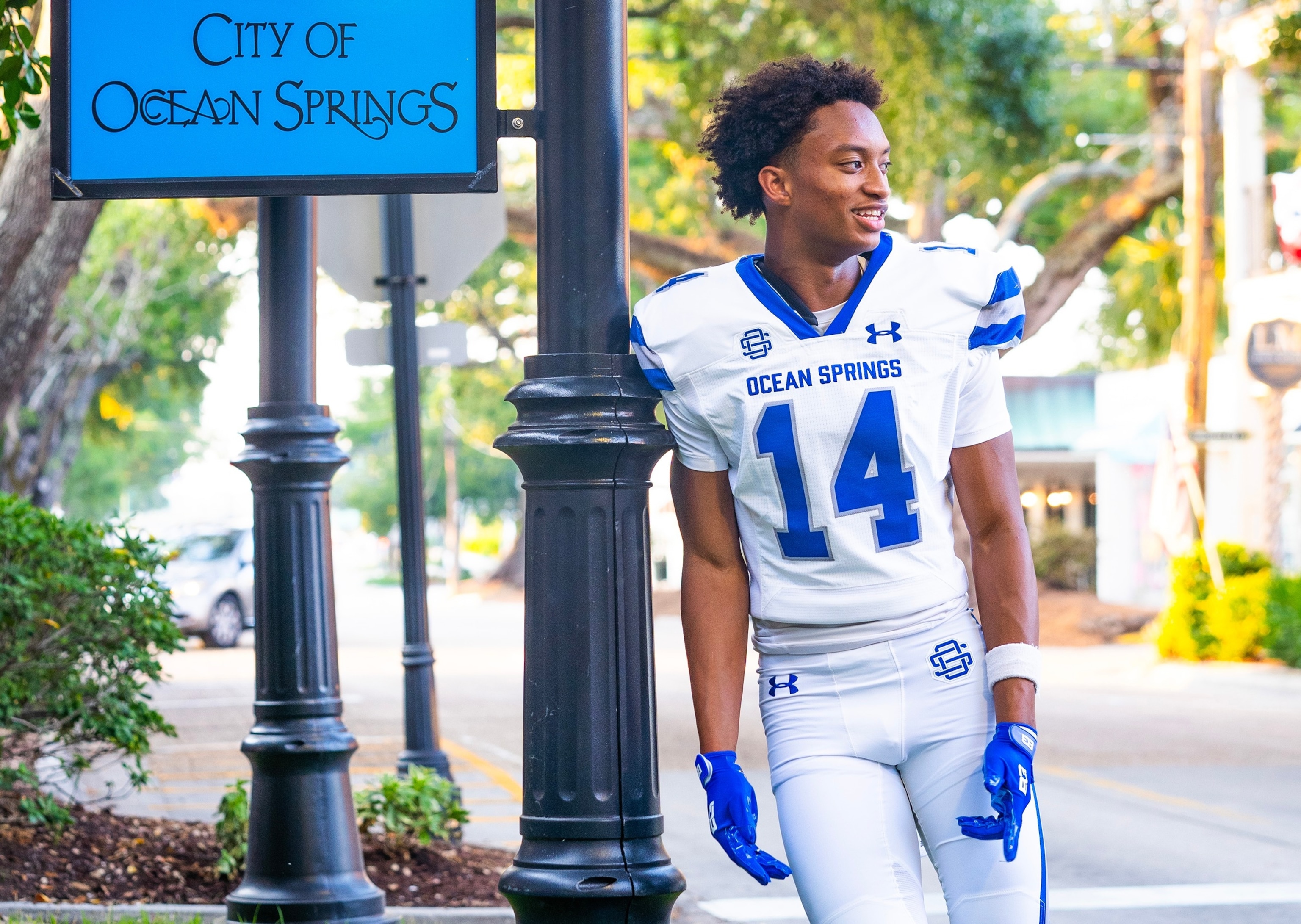 Nolan Wells in his football uniform during the summer/fall season of 2024 at Ocean Springs High School, where he was a senior.Ocean Springs School District