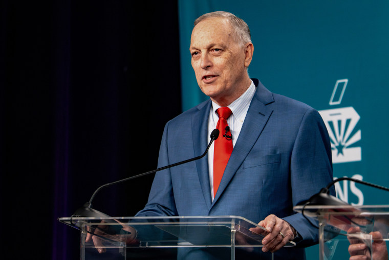 Rep. Andy Biggs, R-Ariz., debates his Republican opponents in a governor primary debate on June 17.Diannie Chavez / The Arizona Republic pool via AP file