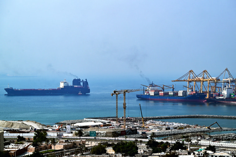 Ships docked on the coast of the United Arab Emirates on Jul. 14.AFP via Getty Images