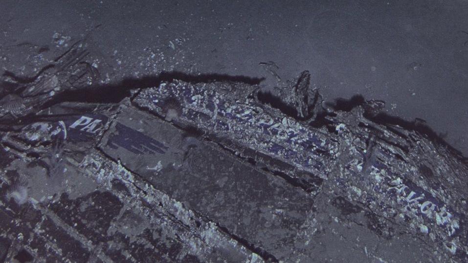 Image caption,A photographic survey revealed the Pan Am logo and aircraft's name were still visible