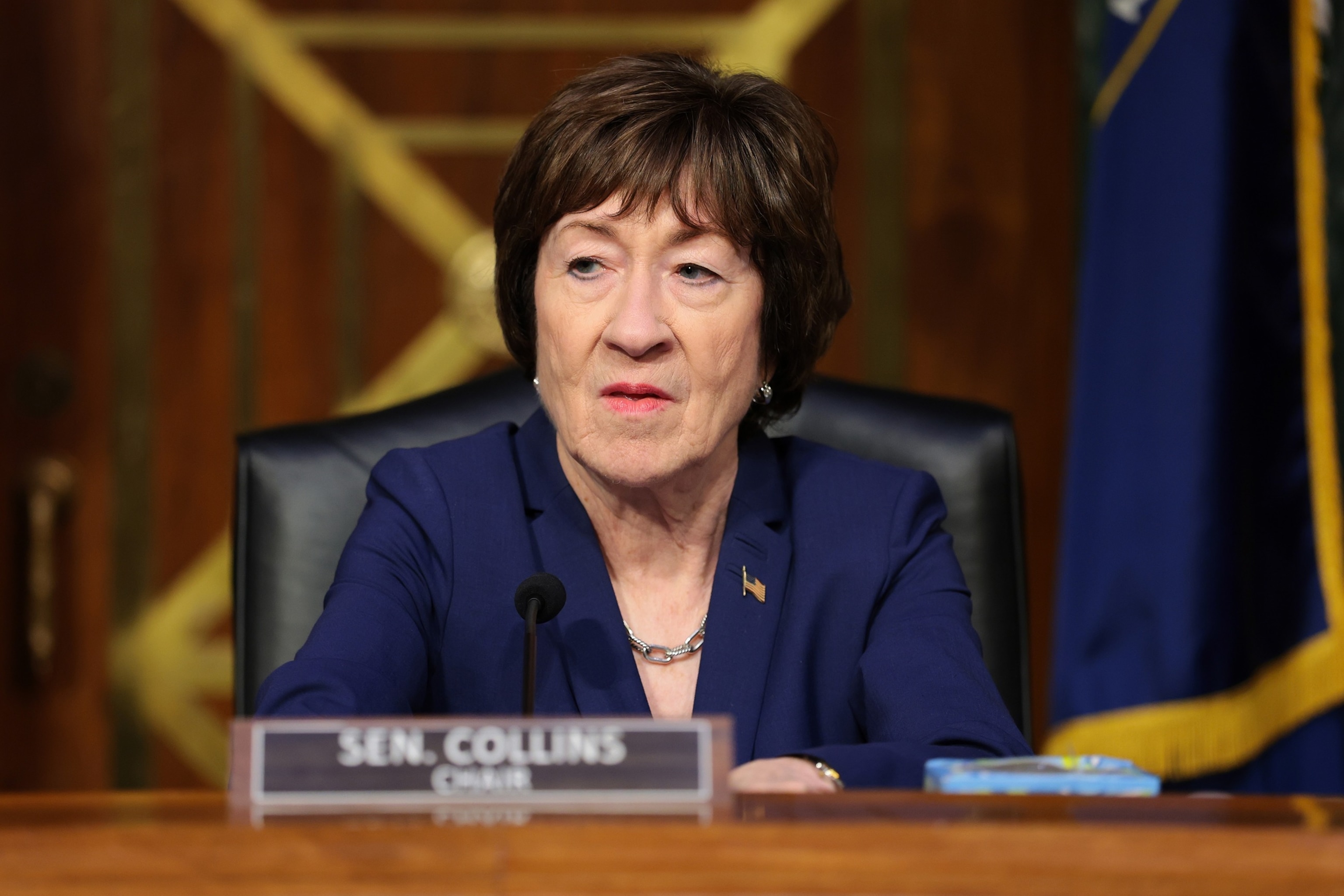 Committee Chair Sen. Susan Collins speaks during a Senate Appropriations Committee hearing in the Dirksen Senate Office Building on Capitol Hill, July 21, 2026.Anna Moneymaker/Getty Images