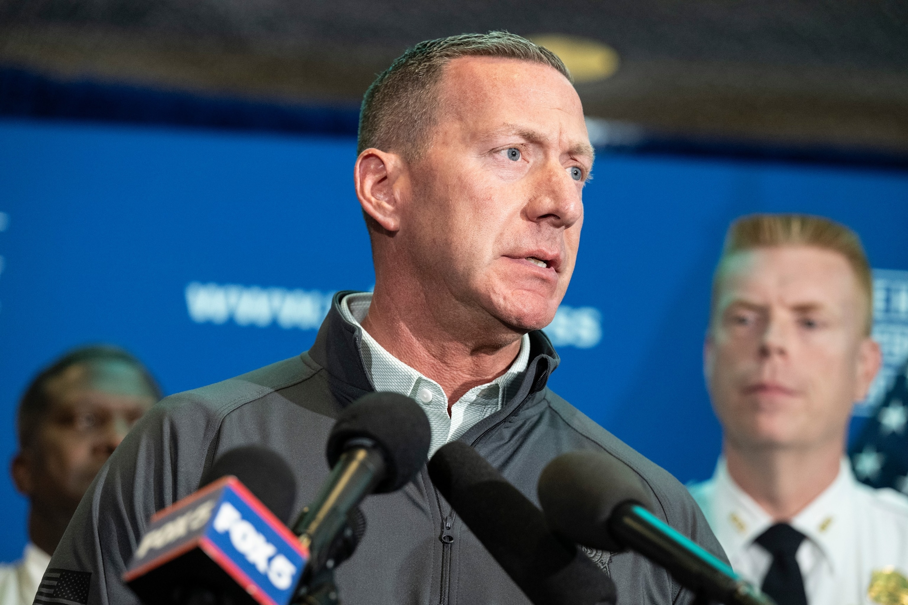 Director of the United States Secret Service, Sean Curran speaks to members of the media during a press conference, April 25, 2026 at the Washington Hilton in Washington.Luke Johnson/Getty Images