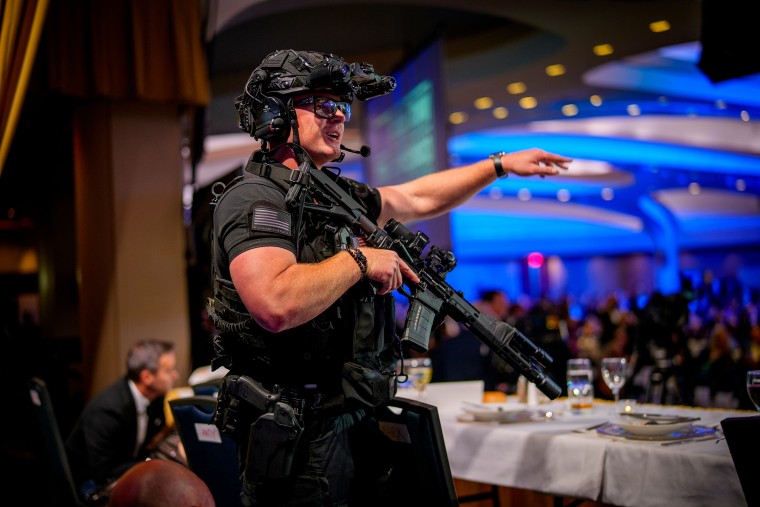 Armed Secret Service agents at the correspondents' association dinner at the Washington Hilton on April 25.Andrew Harnik / Getty Images