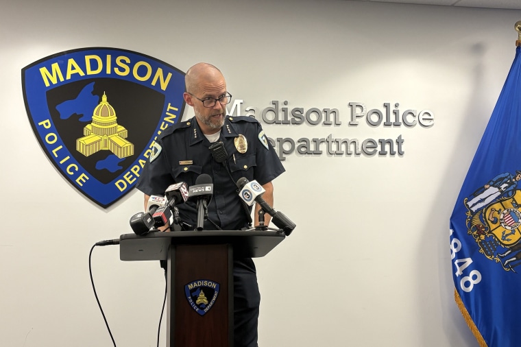 Madison Police Chief John Patterson speaks to the media after the fatal police shooting Wednesday.Laura Schulte/ / Milwaukee Journal / USA TODAY /  Reuters