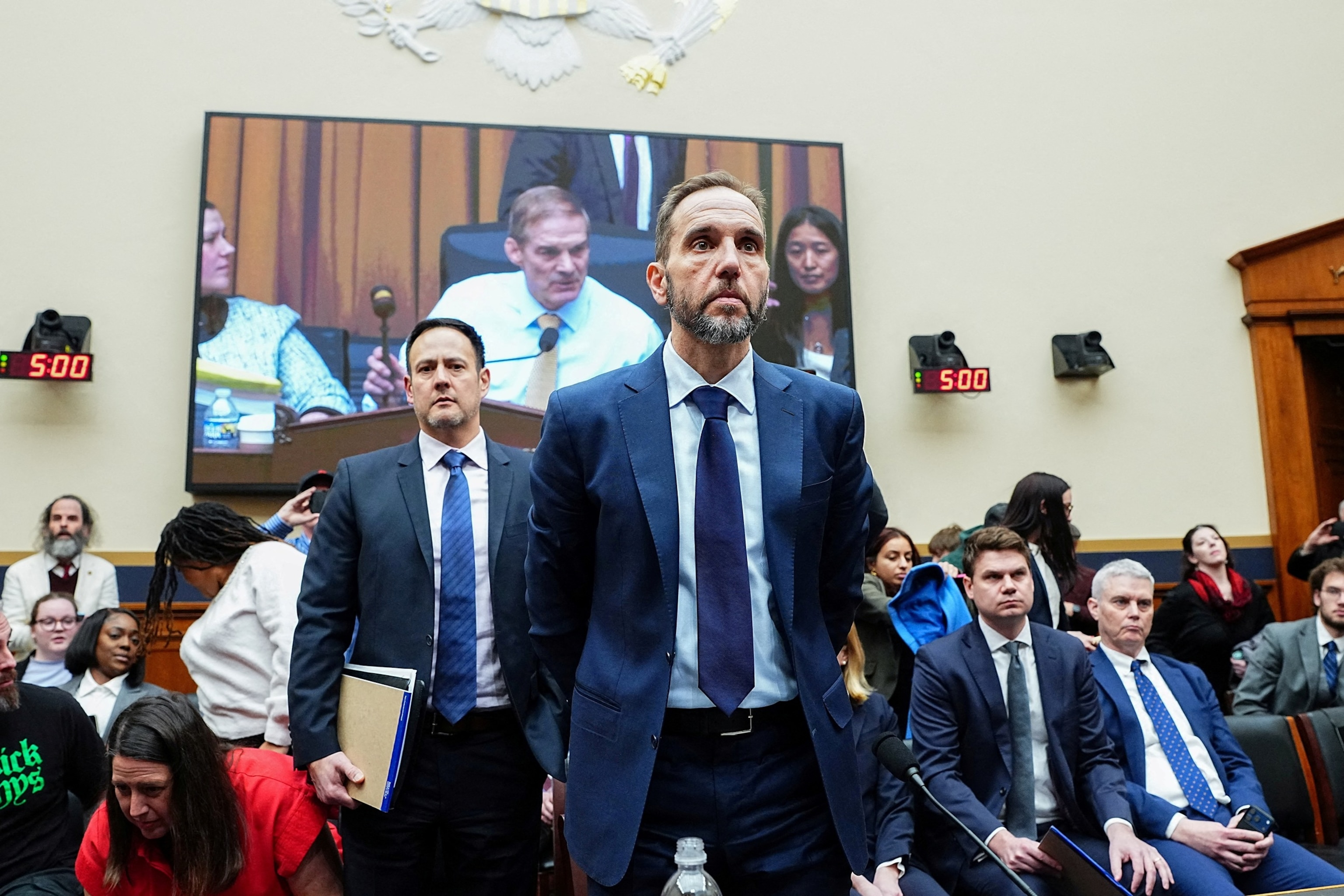 Former Special Counsel Jack Smith prepares to depart after testifying before the House Judiciary Committee about his criminal investigation of U.S. President Donald Trump, on Capitol Hill in Washington, D.C., U.S., January 22, 2026.Aaron Schwartz/Reuters
