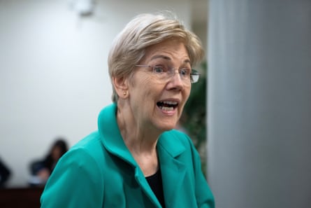 Elizabeth Warren, a Democrat, tells Barclays it ‘simply took him [Jes Staley] at his word’.Photograph: Allison Robbert/AP