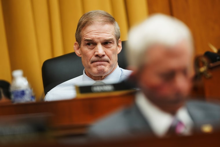 Rep. Jim Jordan, R-Ohio, looks on as Smith testifies in January.Al Drago / Getty Images