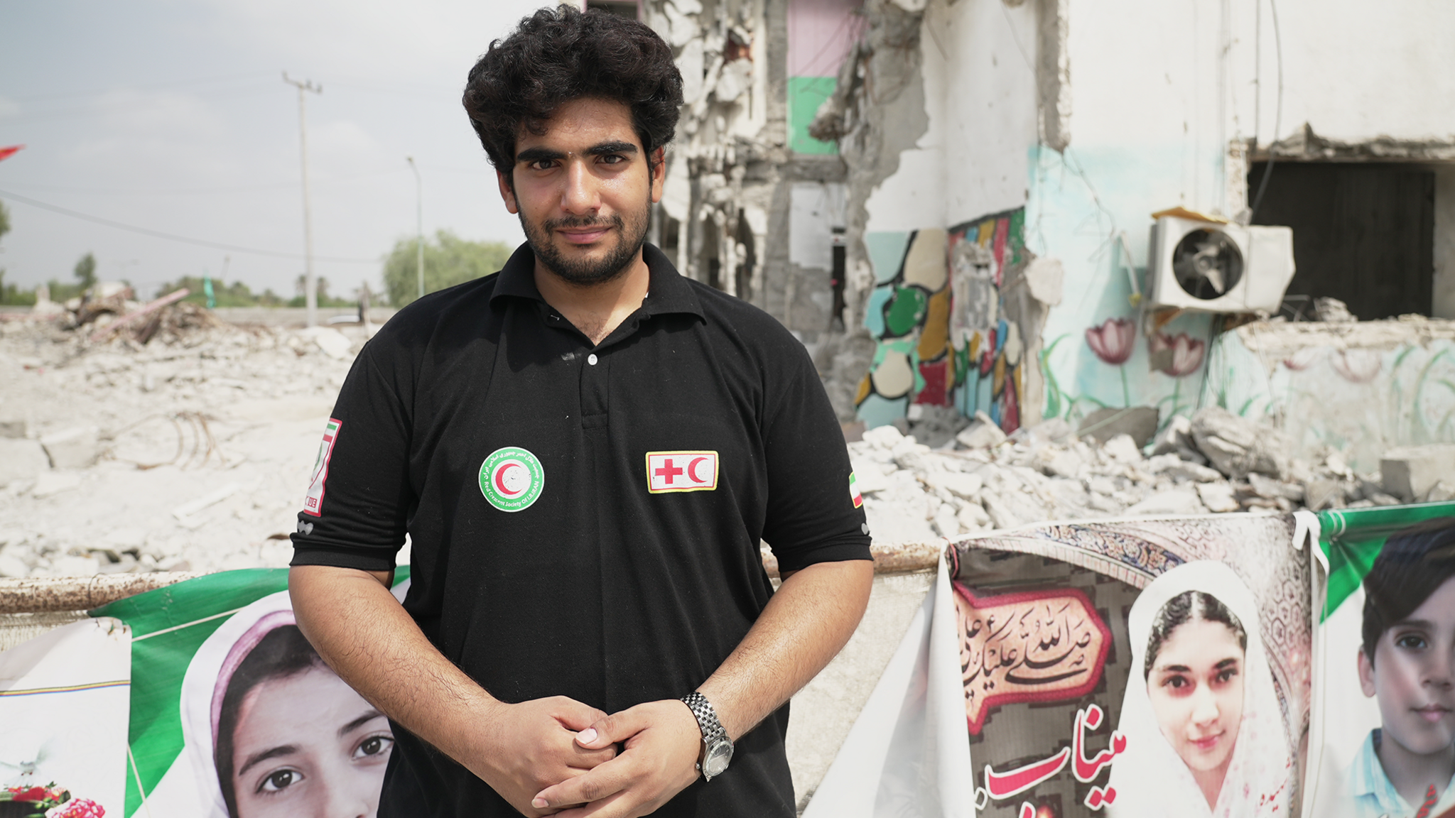 Image caption,Reza Besharati says he cannot forget what he saw when searching the collapsed building