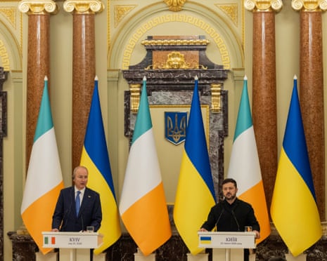 Former Ukrainian defence minister Mykhailo Fedorov summarizes his work in office during a press conference in Kyiv last week.Photograph: Global Images Ukraine/Getty Images