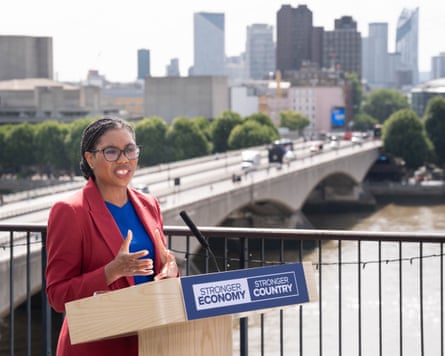 Kemi Badenoch now has a schedule of regular press conferences and lengthy media Q&As, often without a particular policy to announce.Photograph: Stefan Rousseau/PA
