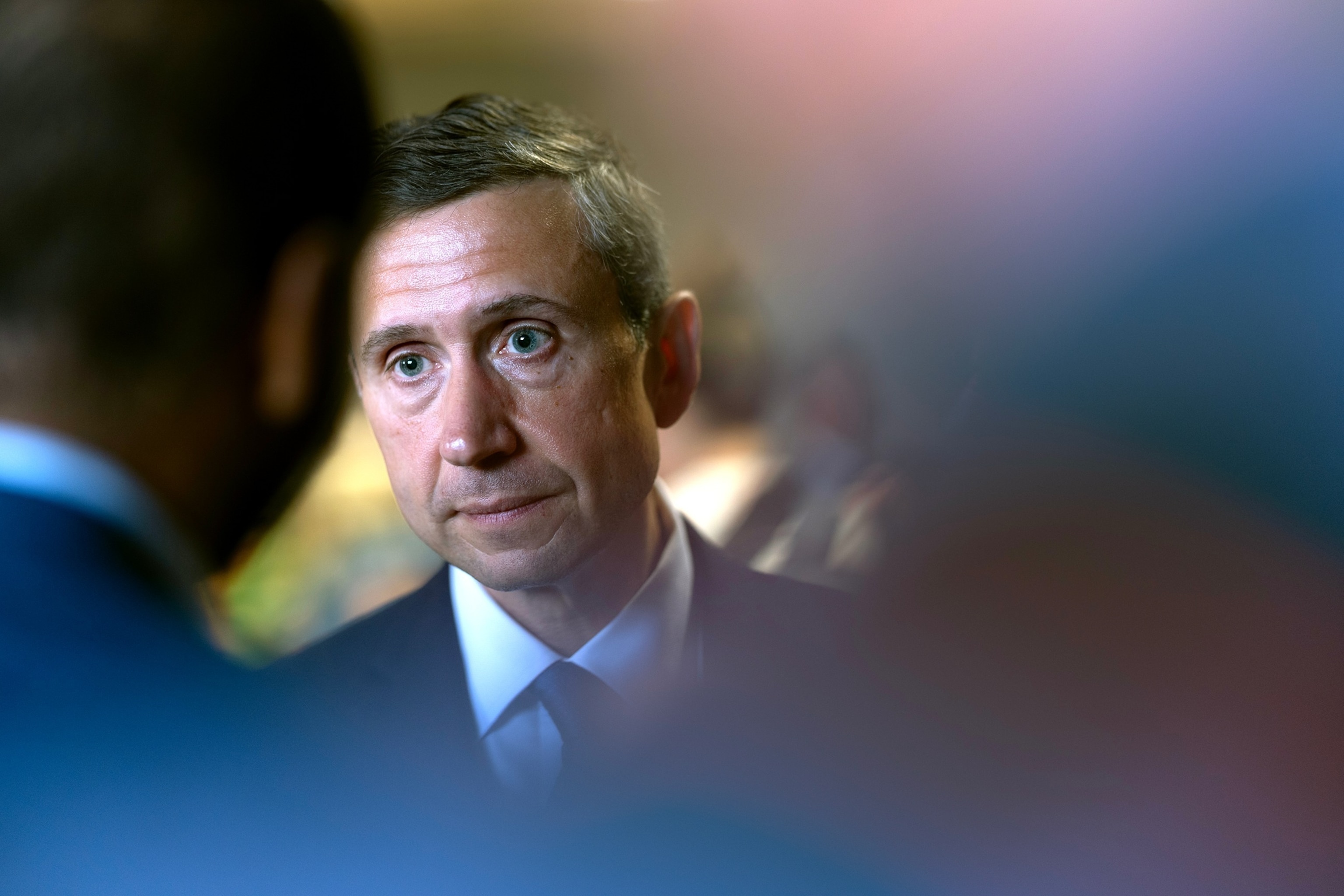 Ken Martin, chairman of the Democratic National Committee, speaks to the reporters following a press conference with Texas Democrats at the International Union of Painters and Allied Trades union hall on August 05, 2025 in Aurora, Illinois.Scott Olson/Getty Images