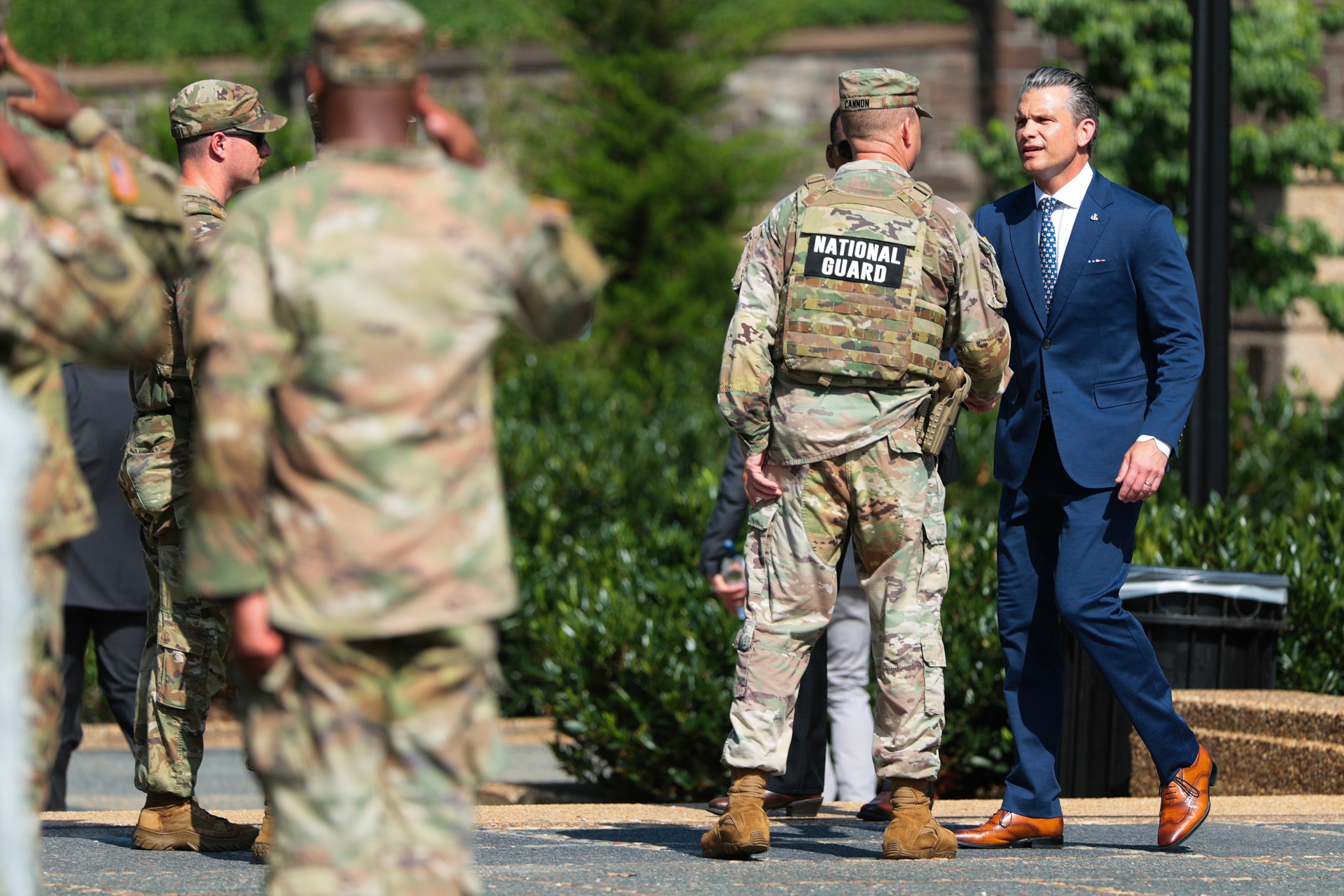 Secretary of War Pete Hegseth greets members of the U.S. National Guard after an event at Meridian Hill Park on July 02, 2026 in Washington, DC.Anna Moneymaker/Getty Images