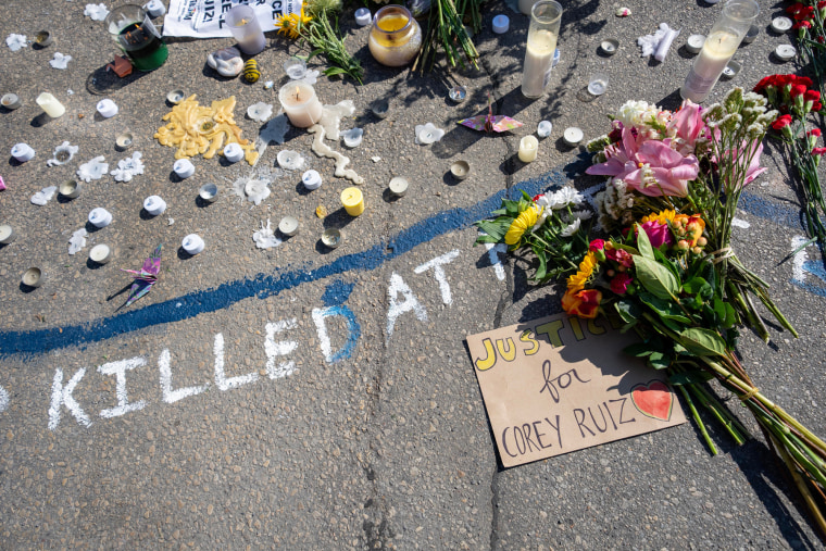 Demonstrators at the intersection where Corey Ruiz was killed in Madison, on Thursday.Kayla Wolf / AP