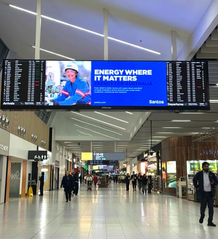An ad for Santos seen in Adelaide airport.Photograph: Murray-Darling Conservation Alliance