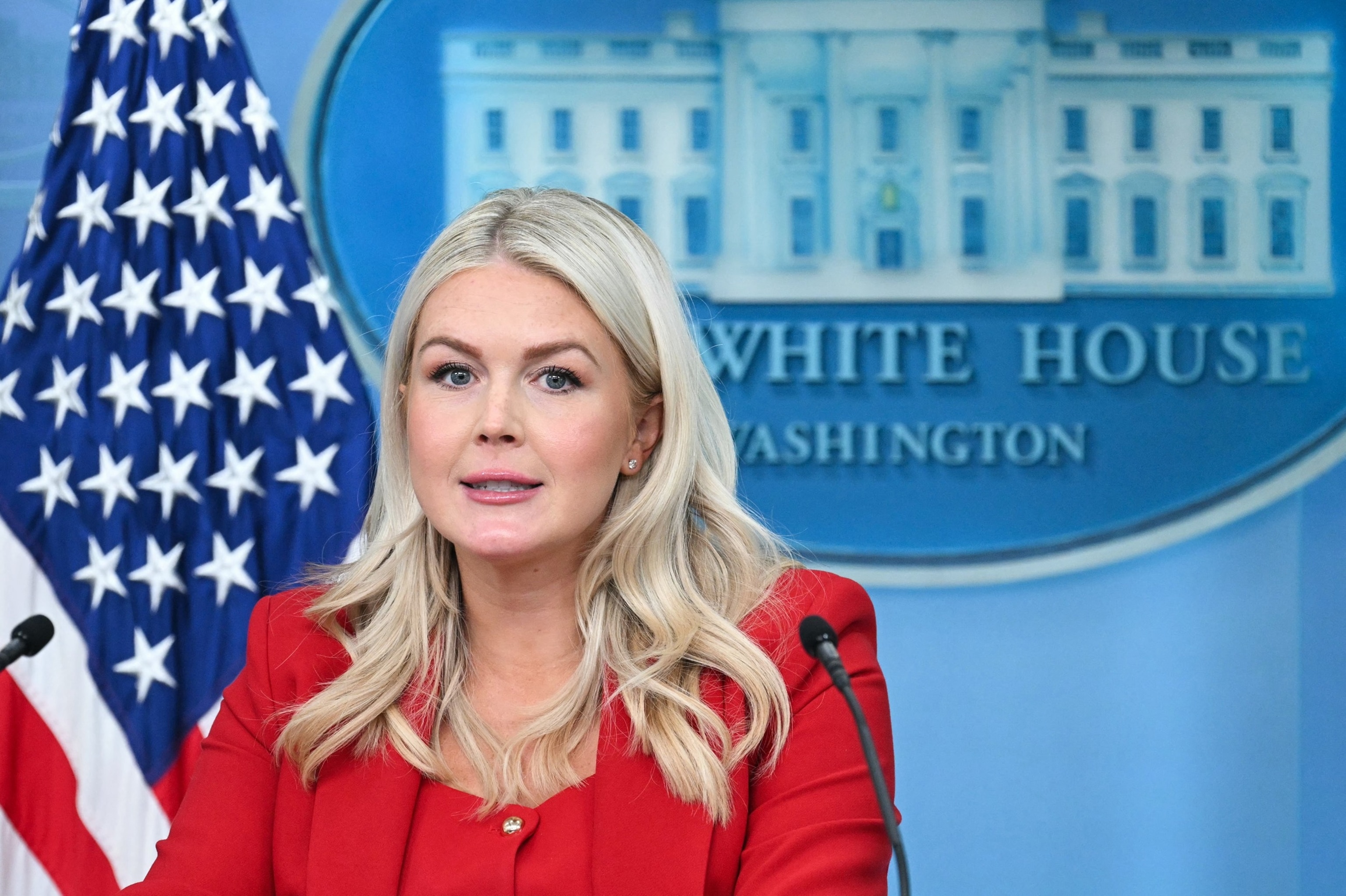 White House Press Secretary Karoline Leavitt delivers remarks during a news briefing in the Brady Press Briefing Room at the White House, July 23, 2026 in Washington.Saul Loeb/AFP via Getty Images