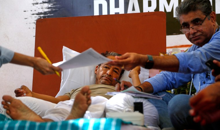 A doctor examines activist Sonam Wangchuk during his hunger strike.Shekhar Yadav / AP Photo/Shekhar Yadav