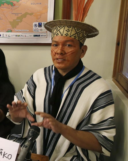 Francisco Piyãko, general coordinator of the Organisation of Indigenous People of the Juruá River, is part of the delegation to Brasília.Photograph: Martín Mejía/AP