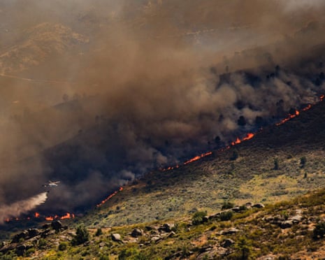 A wall of flames advances as a wildfire burns near Burgohondo, in Ávila province, Spain.Photograph: Mateo Lanzuela/Europa Press/AP