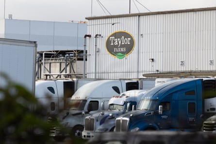 A Taylor Farms sign is displayed at one of their facilities on 17 July in Salinas, California.Photograph: Benjamin Fanjoy/Getty Images