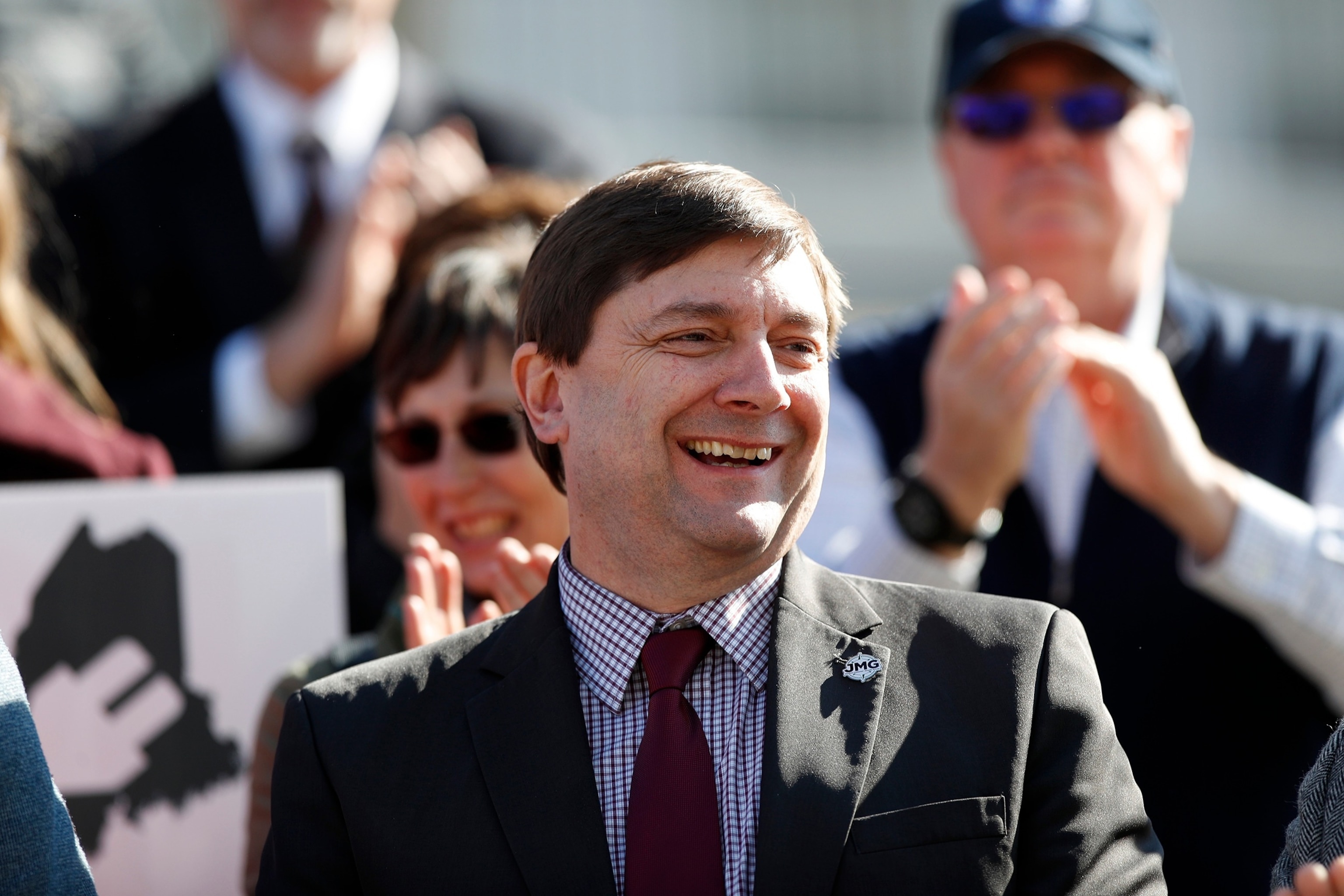 Maine Senate President Troy Jackson attends a rally after the "No CMP Corridor" group submitted more than 75,000 signatures to election officials at the State Office Building, Feb. 3, 2020, in Augusta, Maine.Robert F. Bukaty/AP Photo