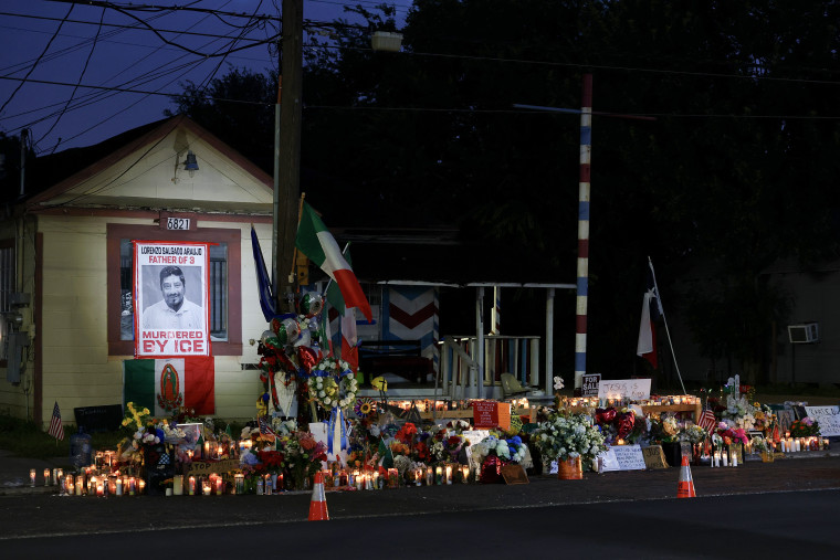 A memorial to Lorenzo Salgado Araujo last week at the site where he was fatally shot by an Immigration and Customs Enforcement officer in Houston.Aaron M. Sprecher / AP