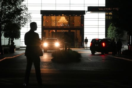 US Secret Service personnel outside the venue during the dinner at the Waldorf Astoria.Photograph: Nathan Howard/Reuters