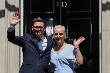 Andy Burnham with his wife, Marie-France van Heel, outside No 10 this week after he took office.Photograph: Isabel Infantes/Reuters