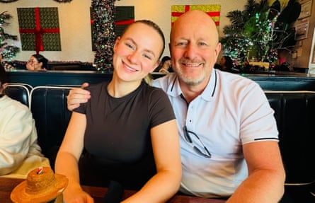 Lucy with her father, Kris Harrison, days before she was shot dead in Texas.Photograph: Jane Coates