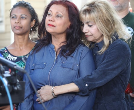 Carol Acevado (center) being held by her sister, Judy Rachel, during the memorial service for her daughter, US army Sgt Angel S Rampersad, who died in an Iranian attack on a US army base in Jordan.Photograph: Dave Burns/Zuma Press Wire/Shutterstock