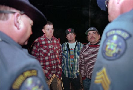 Jackson with fellow loggers at a protest at the US-Canada border in October 1998.Photograph: Robert F Bukaty/AP