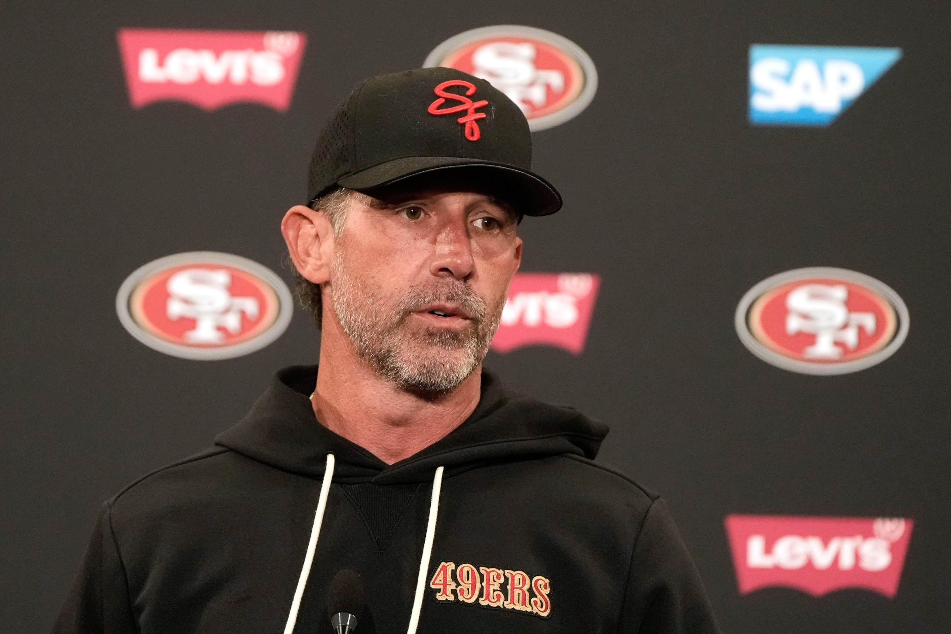 In this May 28, 2026, file photo, San Francisco 49ers head coach Kyle Shanahan speaks at a news conference in Santa Clara, Calif.Jeff Chiu/AP Photo, FILE