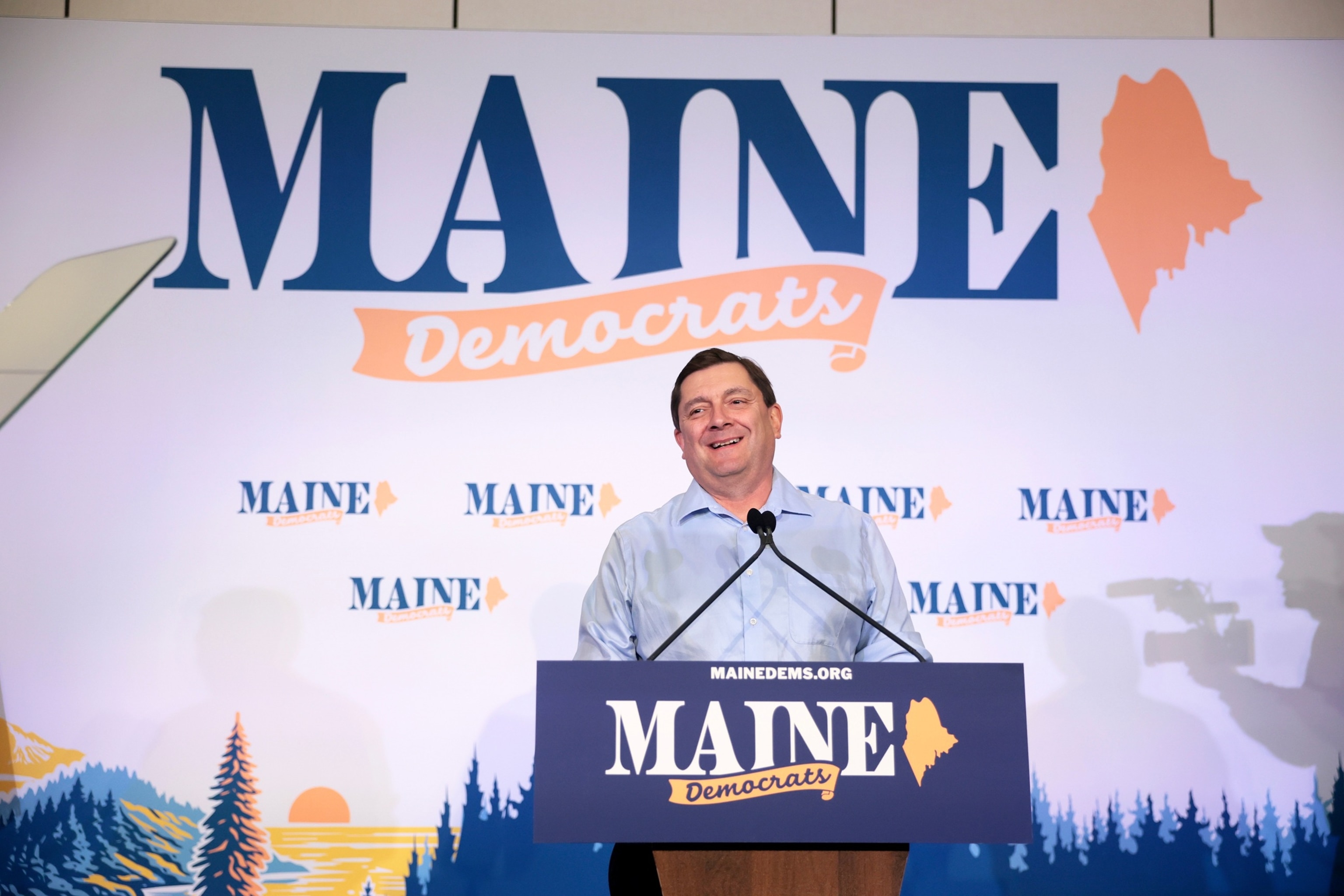 Troy Jackson speaks before the Maine Democratic delegates as they gather for their party's nominating convention to select a U.S. Senate nominee to replace Graham Platner on the ballot in November, on July 25, 2026, in Bangor, Maine.Joe Raedle/Getty Images