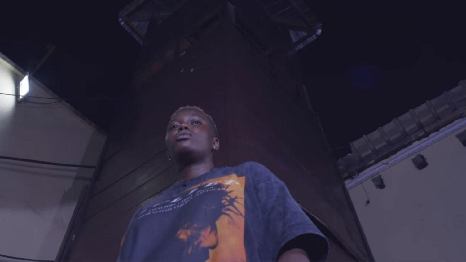 Image caption,Jeje recorded her Afrobeats song in the yard of New Bell's women's wing